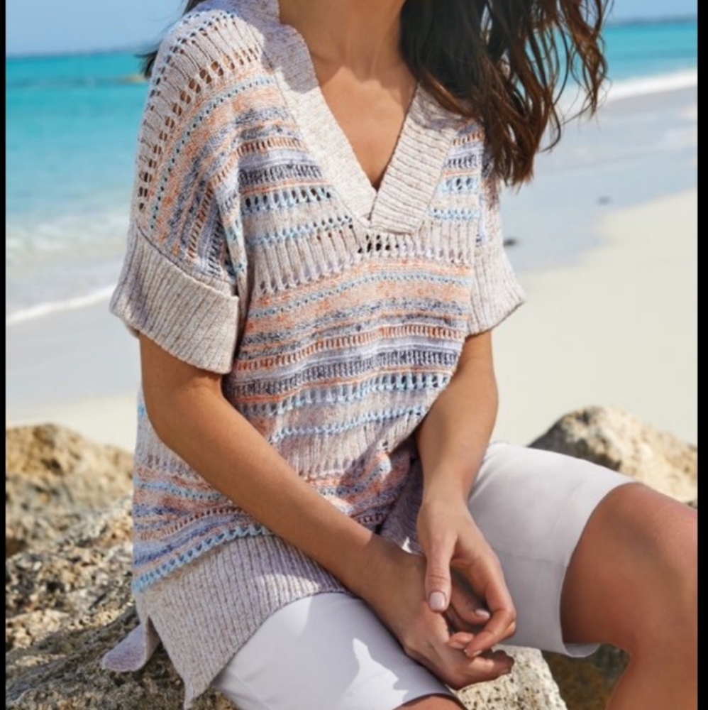 Soft Surroundings Striped Knit Tunic in Pastel Hues